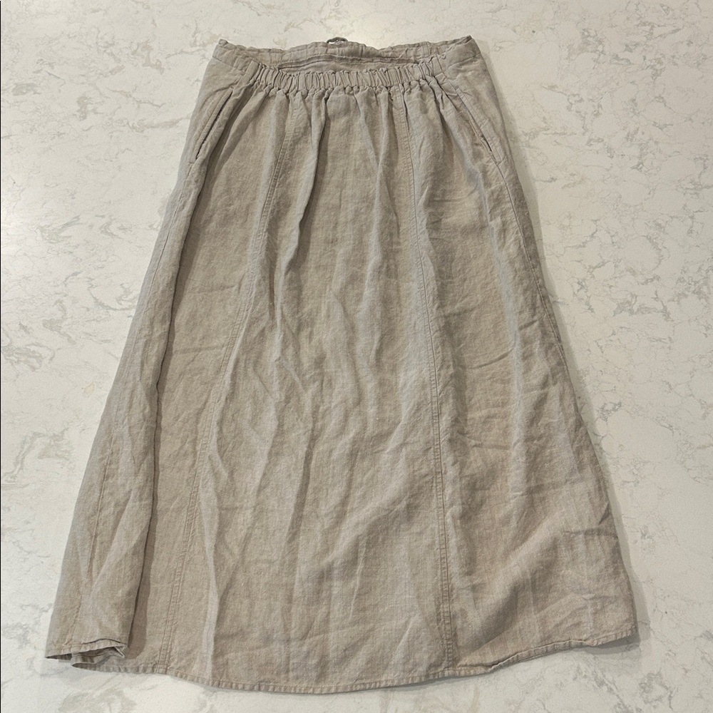 Vintage J. Jill Size M 100% Linen Skirt Beige Pull On Midi Lagenlook Boho - Picture 3 of 9